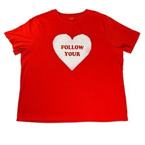 Old Navy Red Follow Your Heart Graphic T-Shirt Mens XXXXL 4XL Short Sleeve Tee